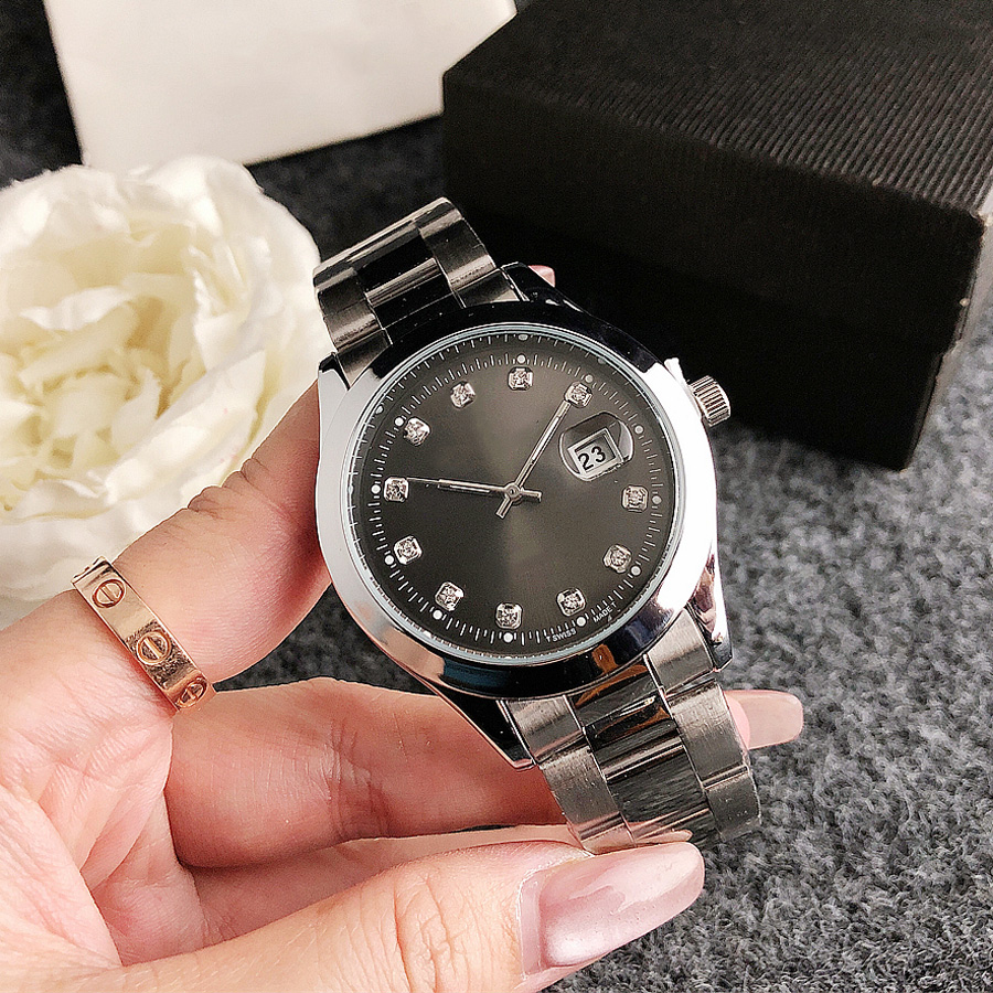 Fashion Brand Wrist Watches Women Men Unisex Classic Crystal Style Steel Metal Band Quartz Clock R346