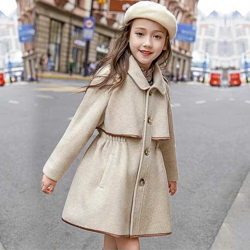 Fashion Winter Girls Wool Coat 2023 New Thick Warm Coat Childrens Clothing Windproof Wool Jacket Teen Girls Long Coat W241023