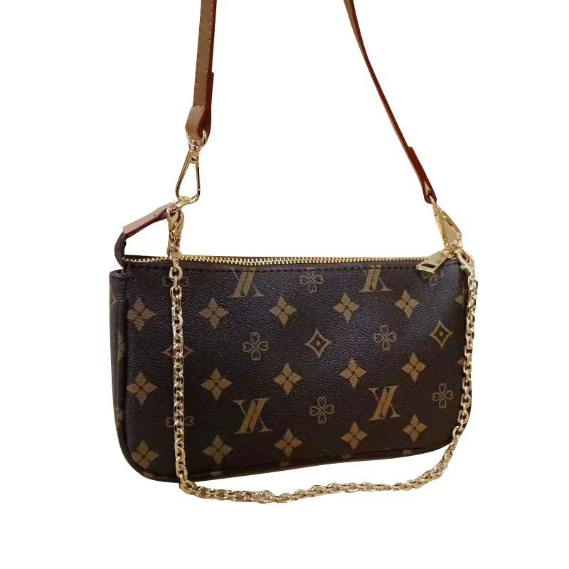 Luxury Brown Floral Leather Handbag - Elegant Designer Shoulder Bag with Classic Chain for Women