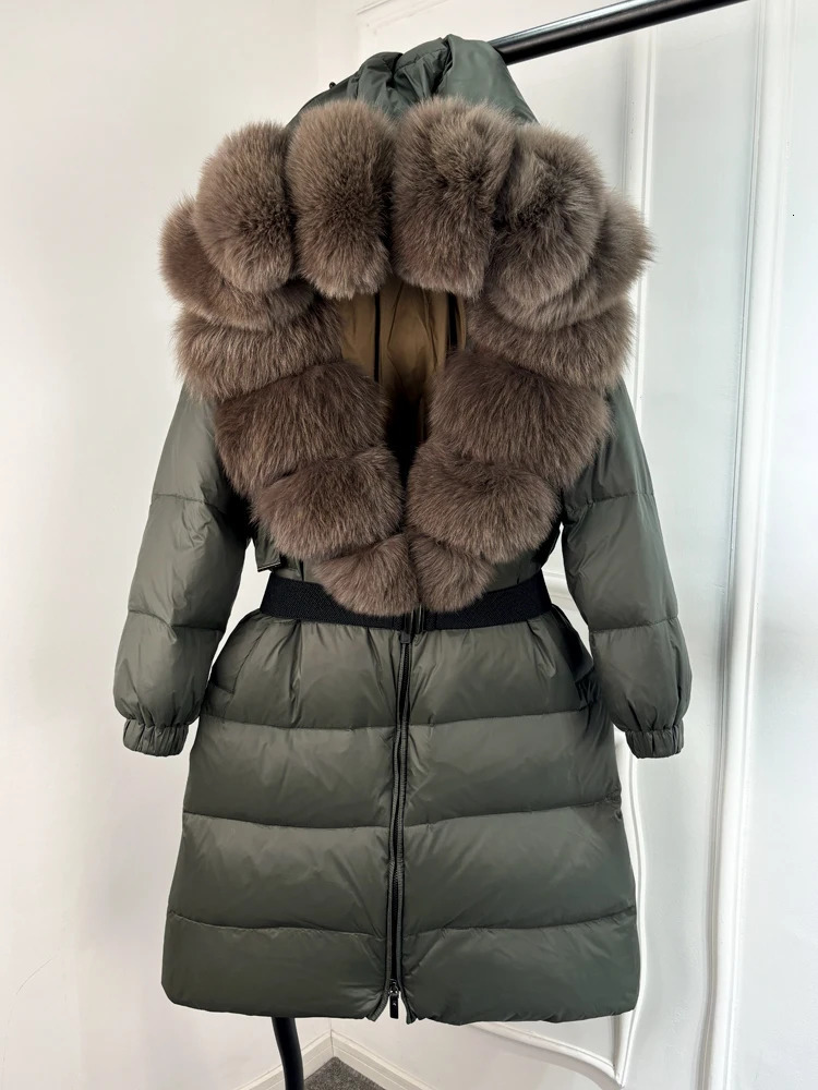 Lagabogy Winter Inflatable Jacket Womens Fox Fur Hooded Collar Thick Warm White Down Jacket Loose Coat 241023