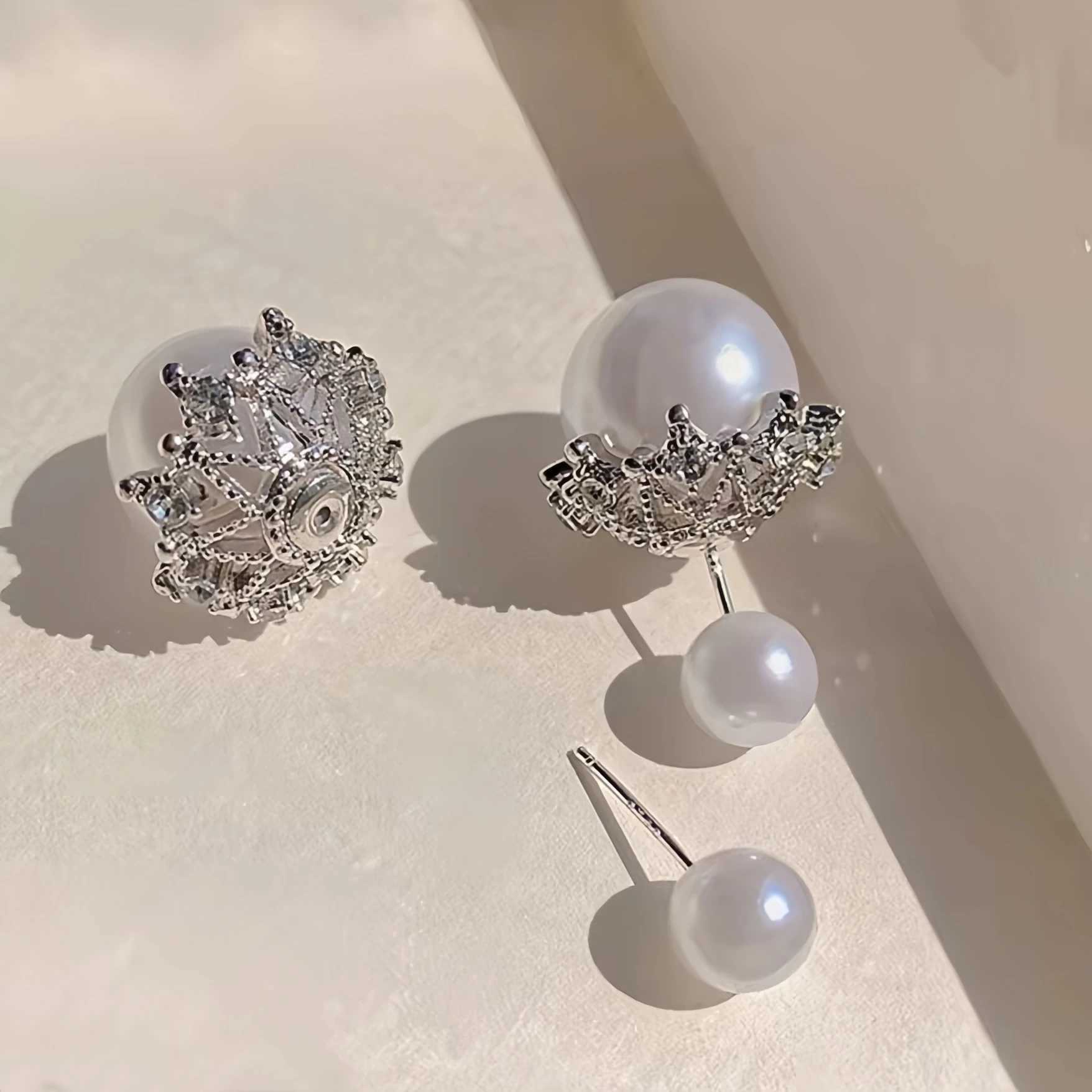 New Arrival White Gray Pearl Zircon Stud Earrings For Women Elegant Sweet Simulated-Pearl Temperament Earrings Jewelry GiftsX241023