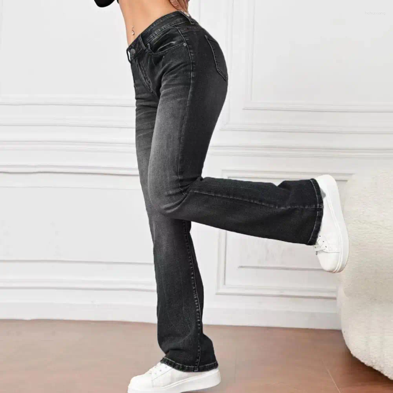 Women's Jeans: High-Waisted, Flared Hem, Gradient Color, Multi-Pockets, Button Zipper, Streetwear
