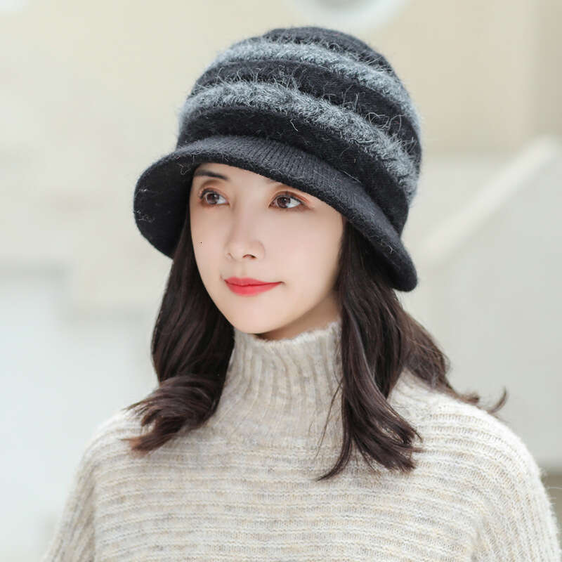 Hair Warm Rabbit Cotton Knitted Brim Beani Veet Hat Winter And Mother Cap Female Women With Scarf Thick Wool go scarf designers