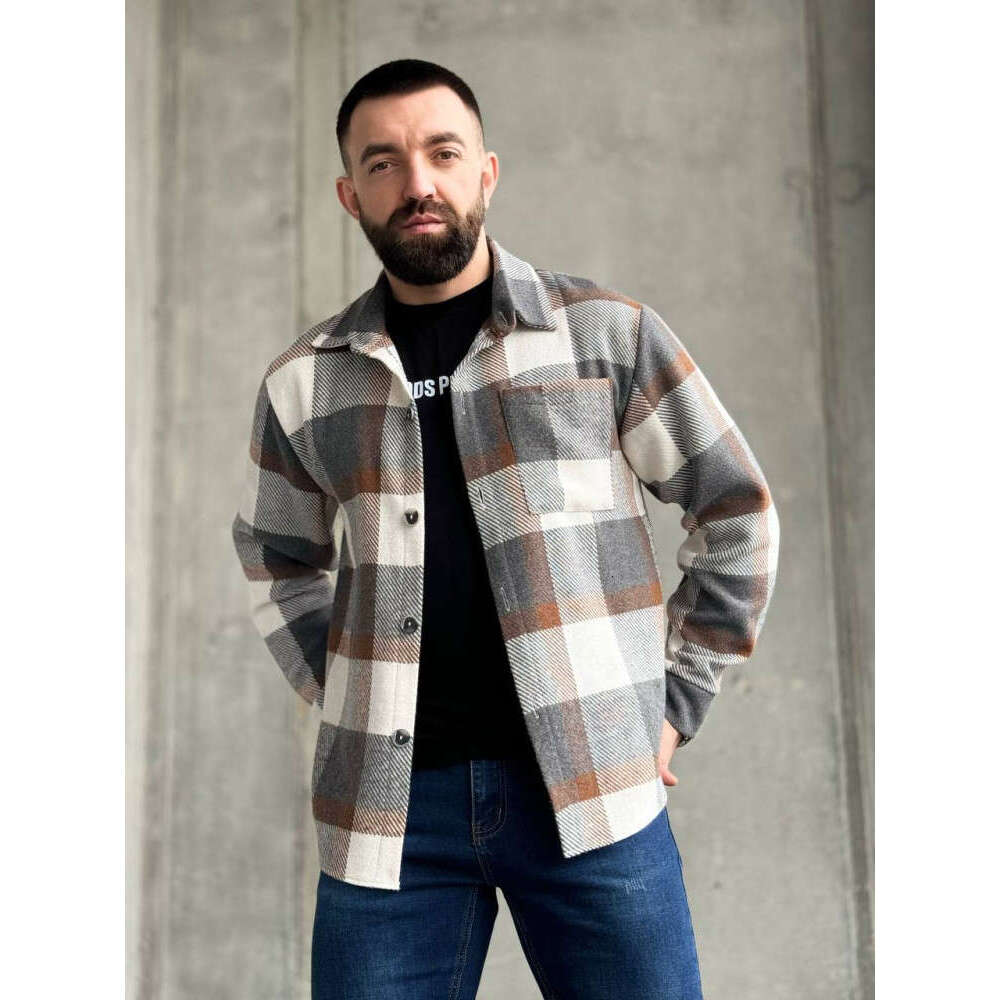 2024 men's flannel thick casual fashion versatile plaid shirt jacket men's warm shirt
