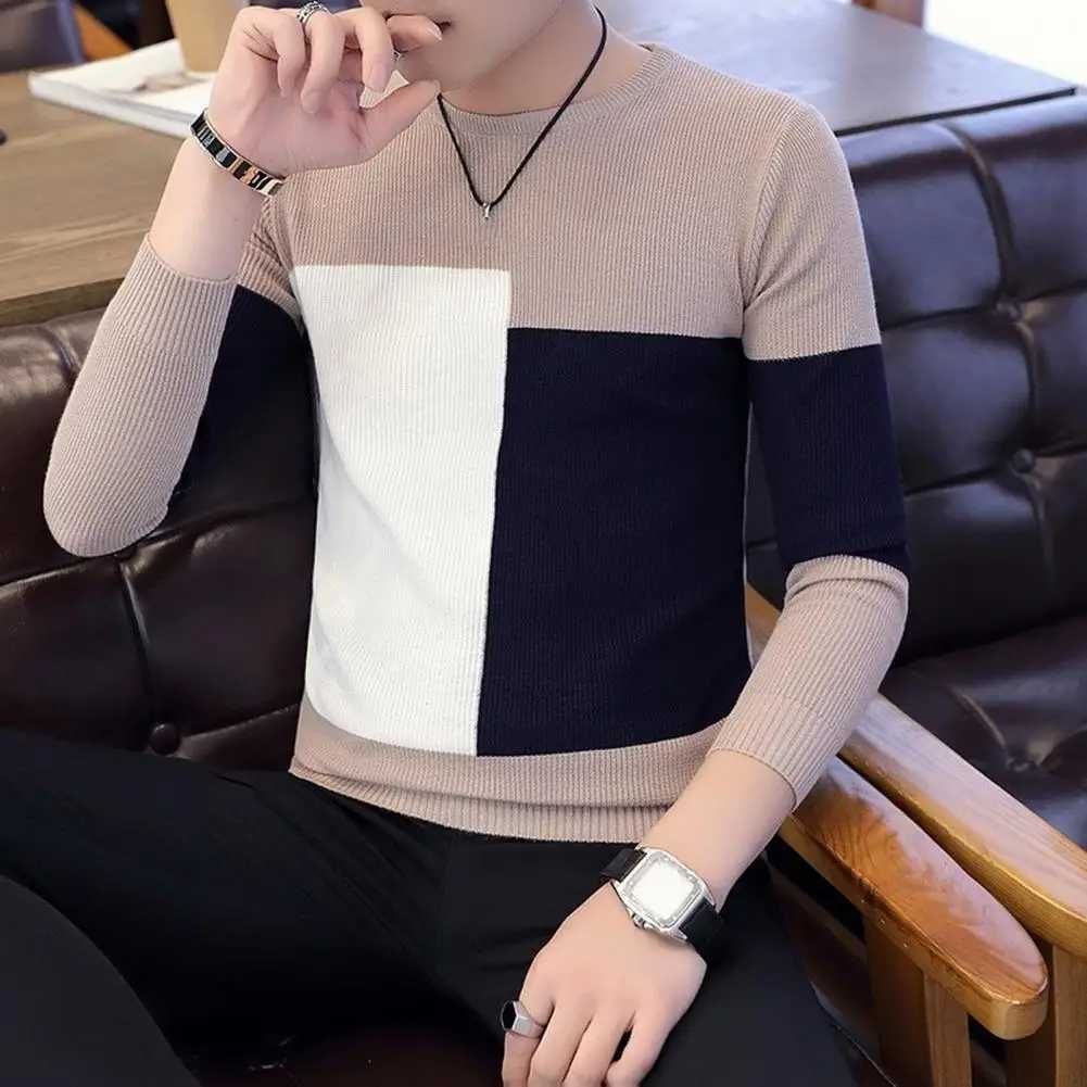 Lightweight Sweater Men Winter Sweater Stylish Colorblock Mens Sweater Knitted Slim Fit Soft Warm Pullover for Fall/winter LX241024