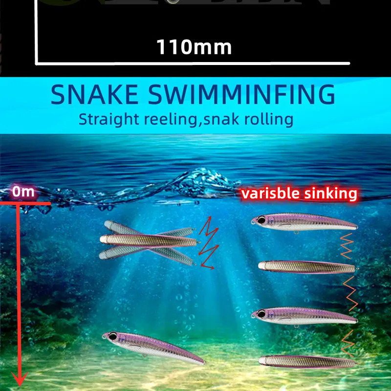 110mm 60g Sinking Pencil Fishing Lure Big Game Artificial Hard Bait 5X Hook for GT Tuna Sea Lures 241024
