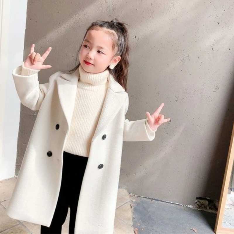Womens wool coat jacket windproof jacket 2024 white warm thick autumn and winter cotton school childrens clothing W241023