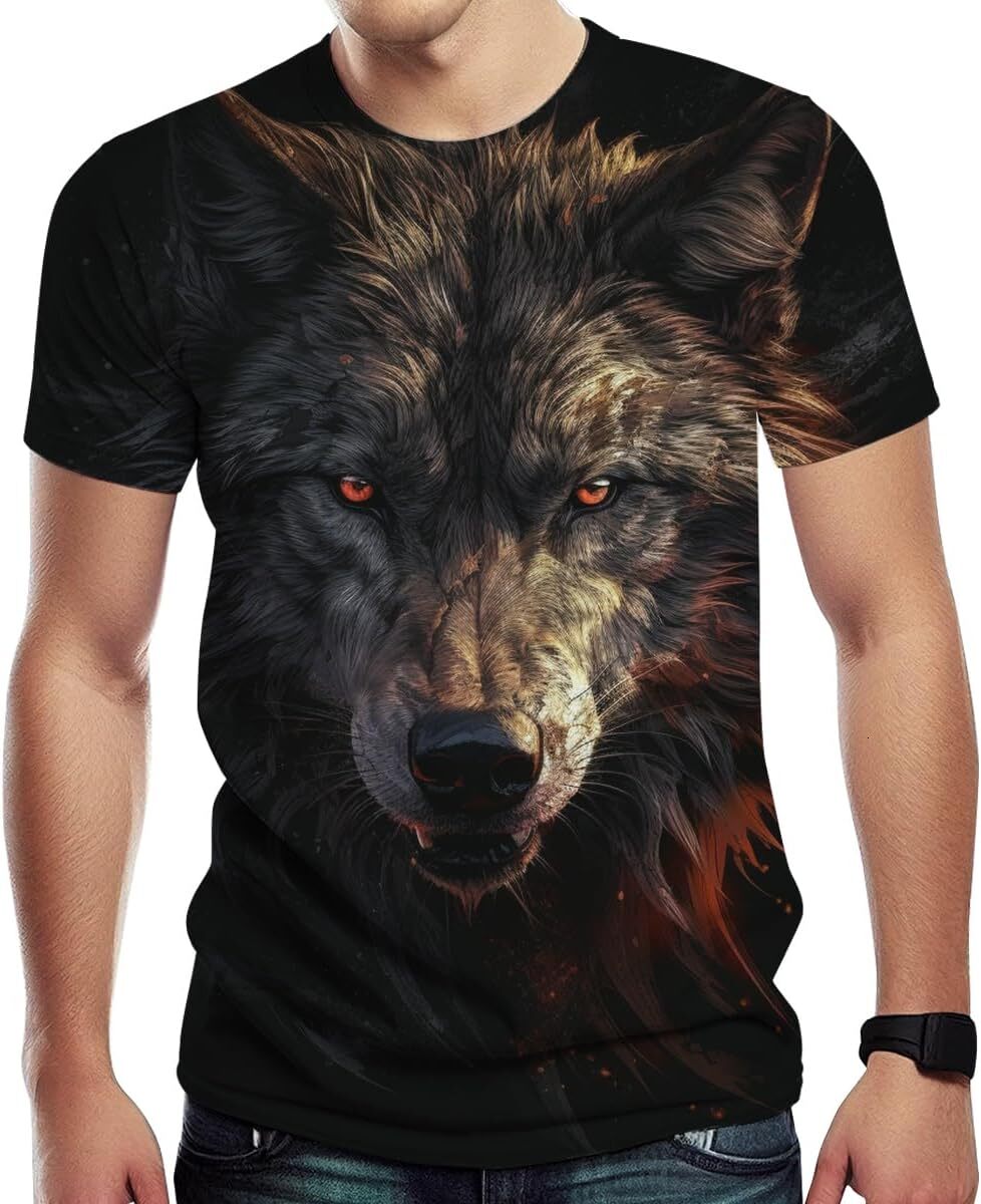 Mens T shirt Wolf Graphic Print T-Shirt Summer Fashion Tee Top Shirt for Men's tee Casual tops summer clothes Breathable and stylish