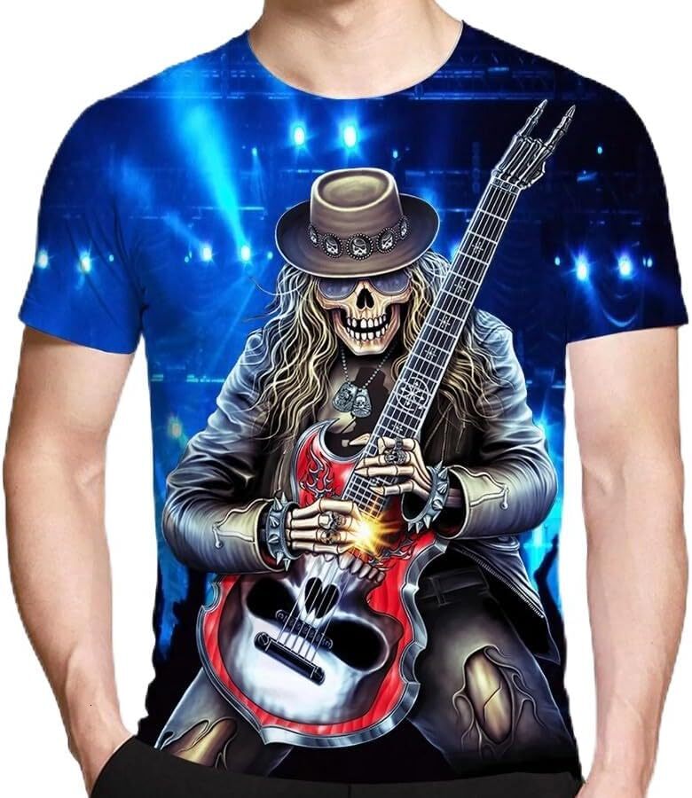 Mens T shirt Fashion Skull Printed 3D T Shirt Short Sleeve Hip Hop Rap Rock Punk Music Style Funny Hipster Shirts Gothic Death God Tops tee Casual top