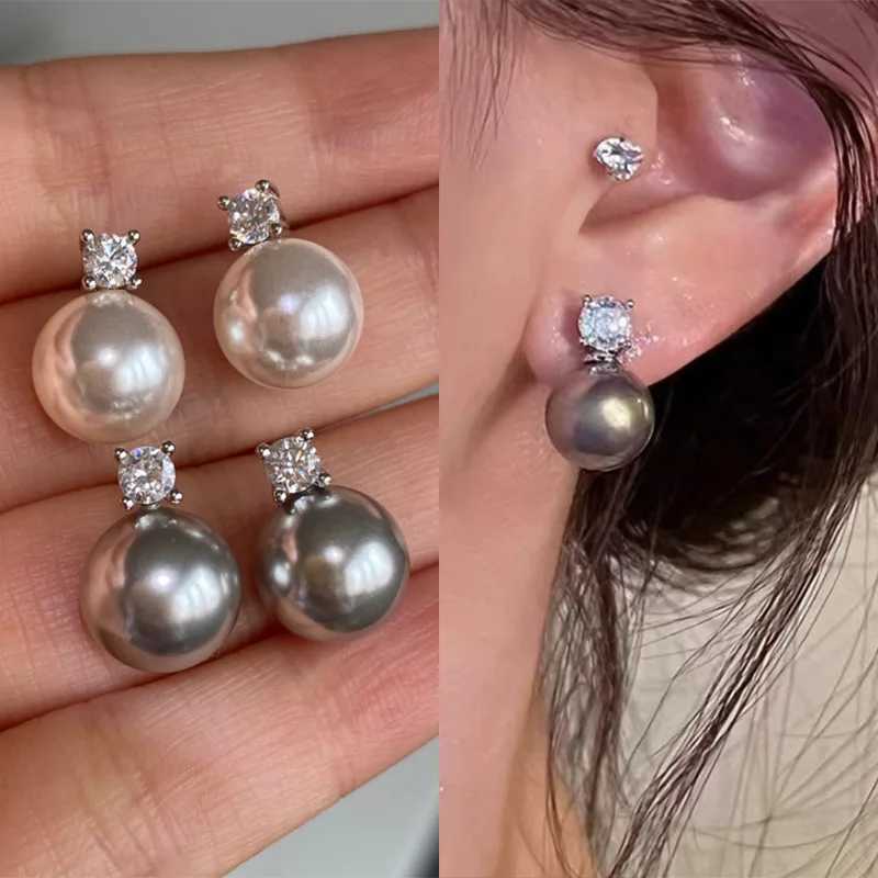Stainless Steel Zircon Natural Pearl Earrings For Women Gold Plated Geometric Hoop Pearl Earring Wedding Bridesmaid Jewelry GifX241023