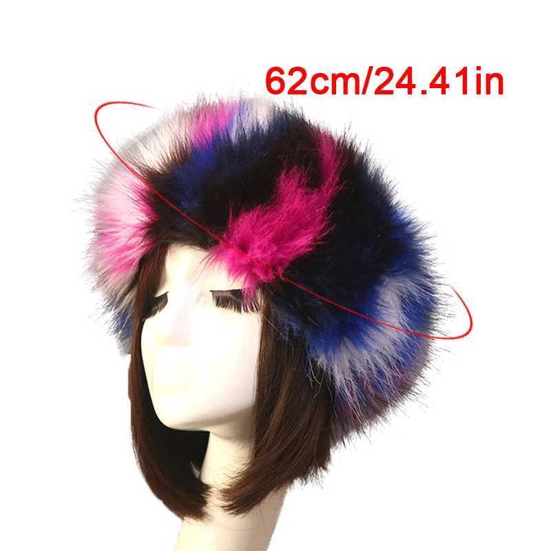 Colorful fur fluffy synthetic fur belt warm winter hat warm Bber Russian hat earmuffs for girls outdoor skiing snow earmuffs X241023
