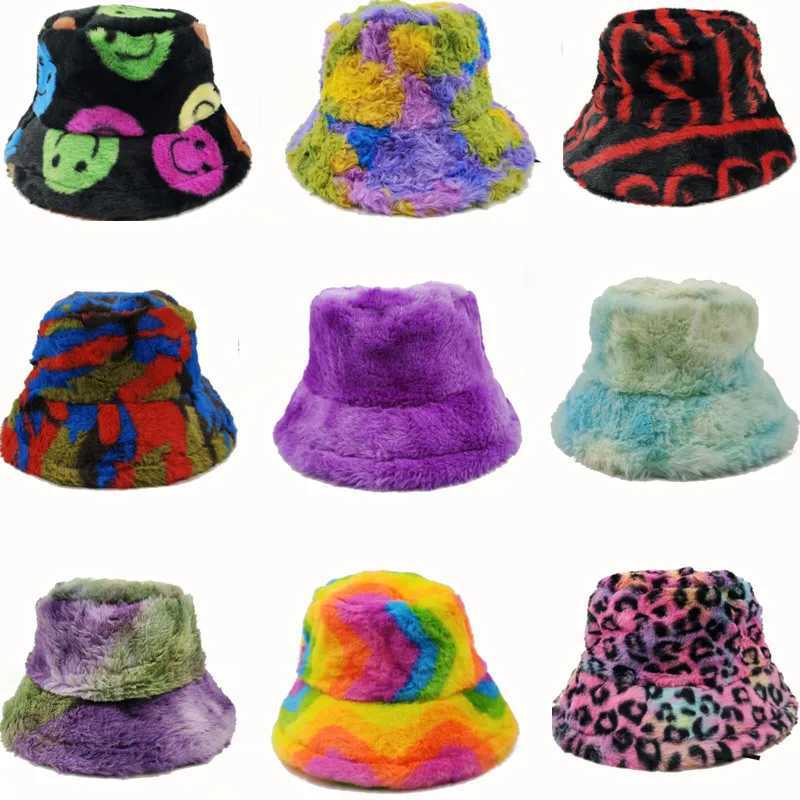 Bucket hat new winter base hat tie dye lamb wool trend female thigh fisherman hat autumn and winter hat X241023