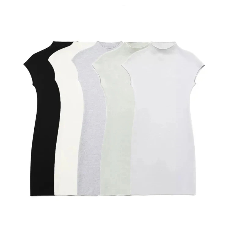 TRAF Women Fashion Stretch Knit Mini Dress Vintage High Neck Sleeveless Female Dresses Vestidos Mujer 241007