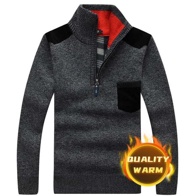 Winter Mens Turtleneck Sweater Half Zip Fleece Knitted Wool Pullover Long Sleeve Pocket Casual Male Thick Clothing for Autumn LX241024