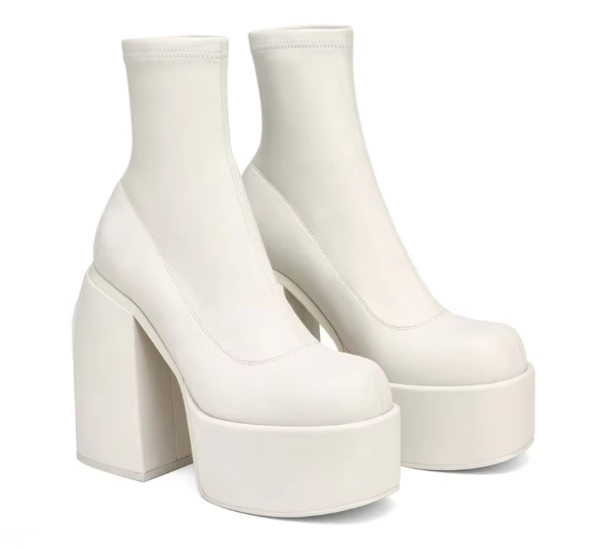 Autumn/Winter Interlocking Sequin Chunky Heel Platform Ankle Flat Round Toe Mop Designer Boots Womens Shoes
