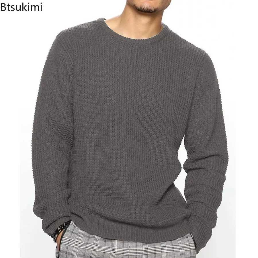 New 2024 Mens Knitted Sweater Top Autumn Winter Fashion Solid Color Loose Pullover Mens Casual Long Sleeve Round Neck Sweater LX241024