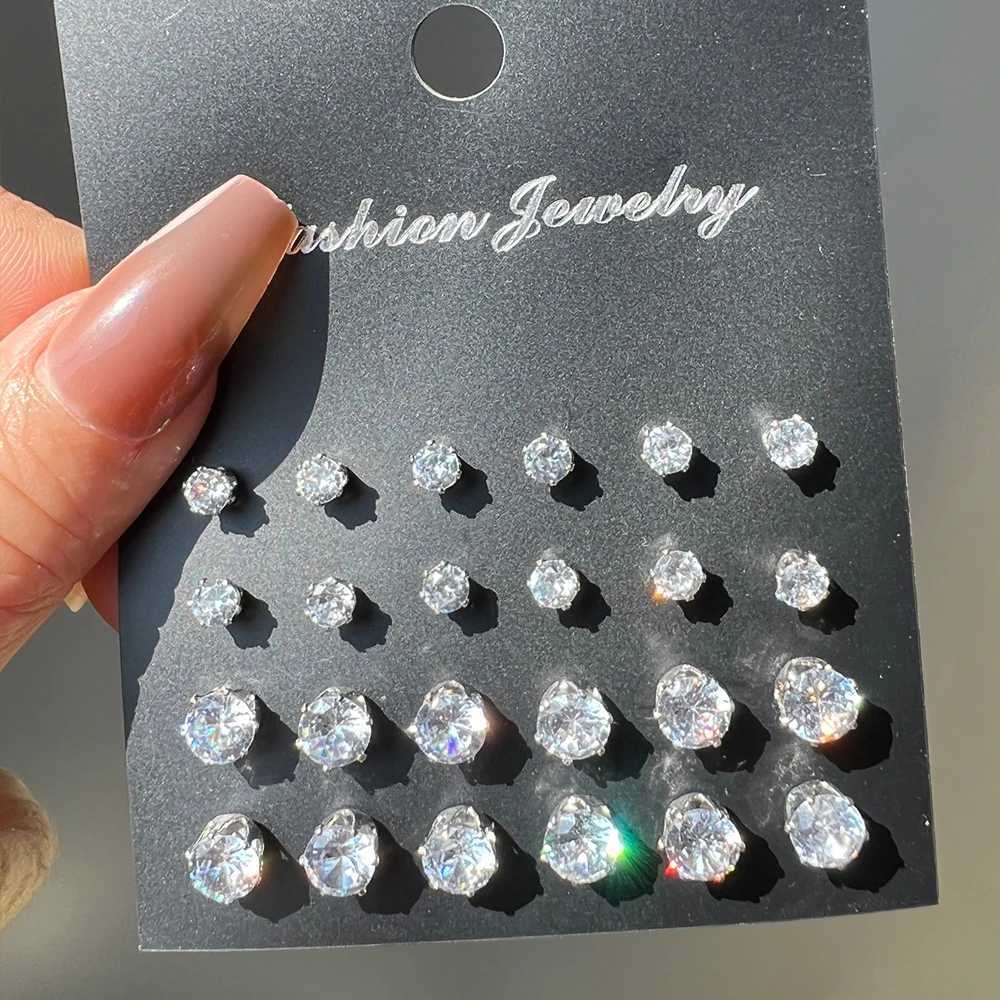 12 pairs/set of crystal simulated pearl earrings set for womens jewelry accessories perforated ball stud earrings set W241023