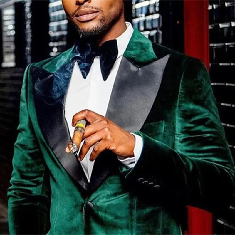 Men's Velvet Casual Blazer for Christmas Party Men Suit Jacket Tailored Fit Single Breasted Two-buttons Green Blazer 2025
