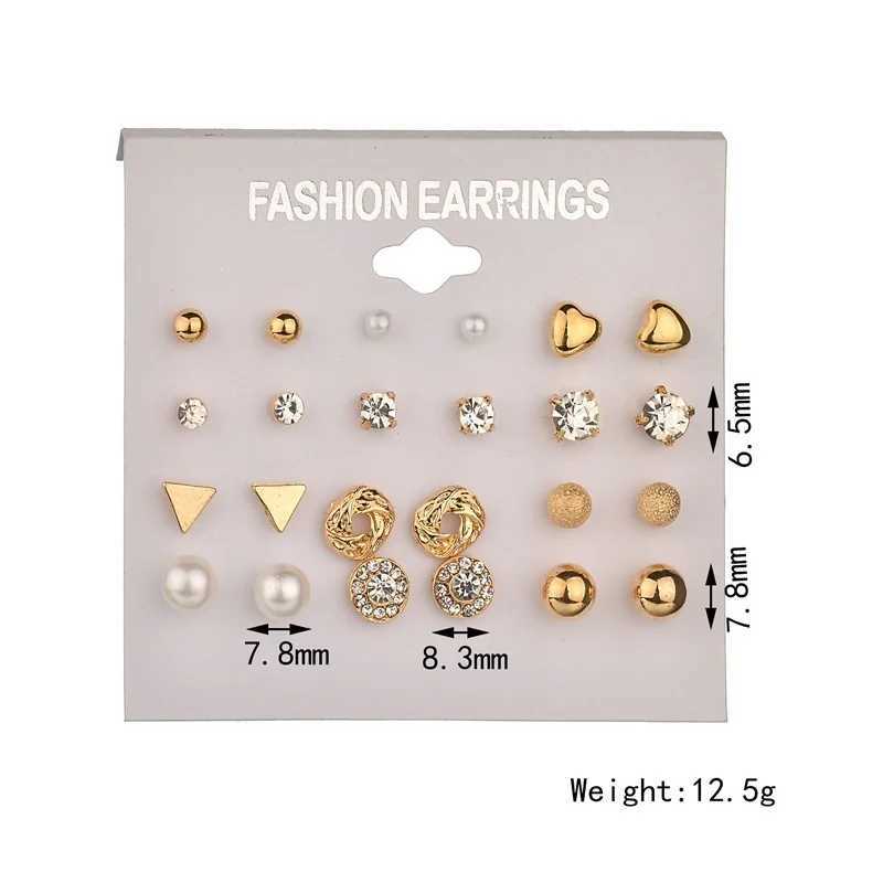 12 Pair/set Fashion Women Square Crystal Heart Stud Earrings For Women Piercing Simulated Pearl Earrings Pendientes BijouxX241023
