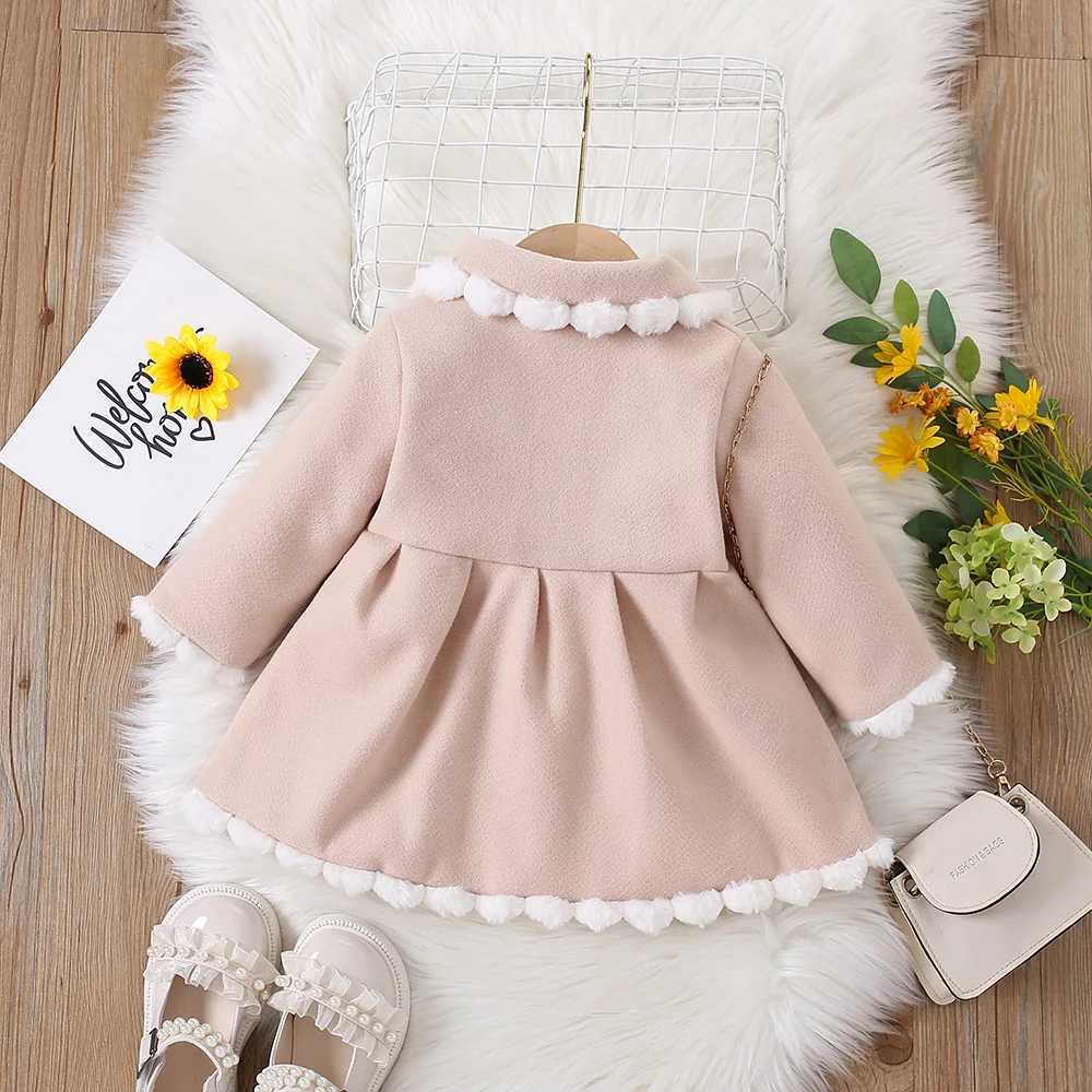 Girls Winter Dress Exquisite Button Coat Bow Long Sleeve Fur Nizi Coat Sweet Princess Dress Fashion W241023