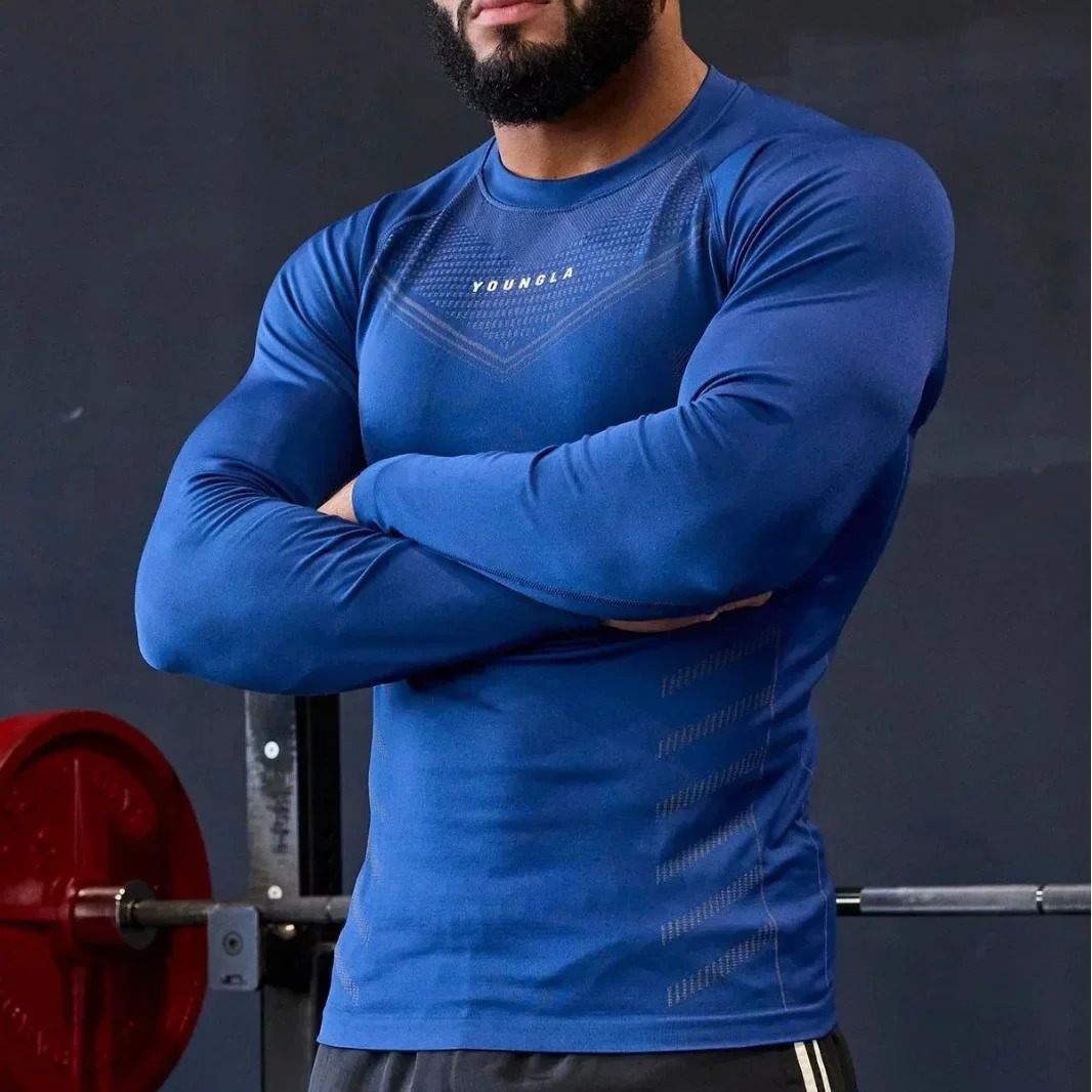 Young American Spring and Autumn men Long Sleeve T-shirt Gym Fitness Fast Drying Breathable Elastic Bottom Shirt 241024