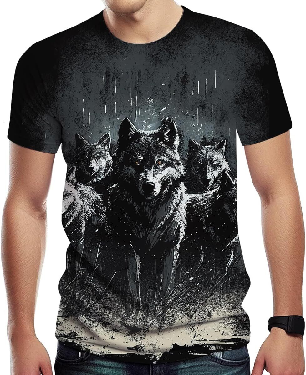 Mens T shirt Mens Casual Tees with Wolf Graphic Print tee Casual tops summer clothes Breathable and stylish