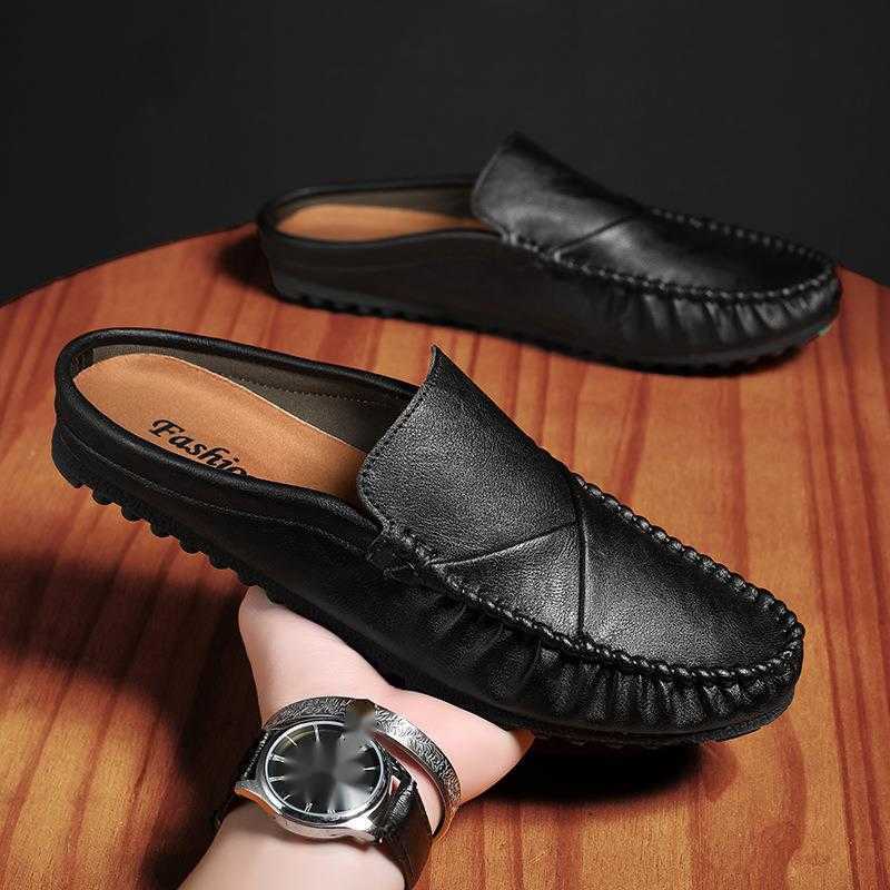Men Dress Shoes Fitting Room Bean Shoes Mens Summer No Heel Half Dragged Mens Leather Shoes Mens Casual Shoes Lazy Shoes 241009