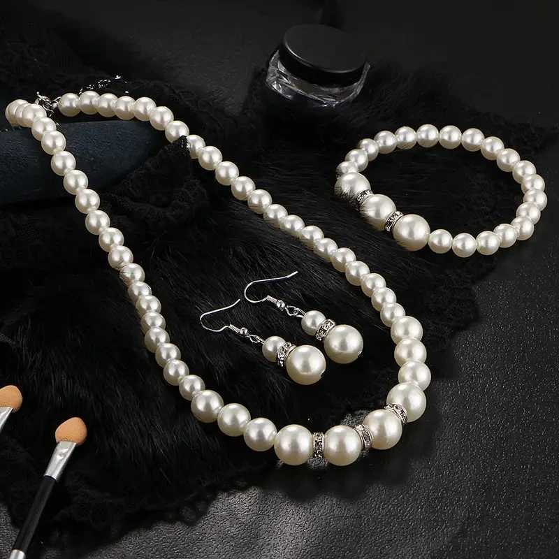 Fashion Pearl Jewelry Set Simulated Pearl Double layered Luxury Earrings Necklace Wedding Daily Paradigm Necklace Bracelet Set W241023