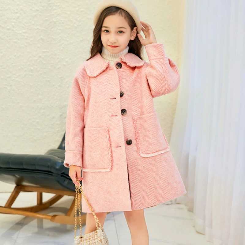 Spring and autumn jackets for girls aged 3 to 14 childrens clothing Korean thick wool coat full coat childrens fashion coat W241023
