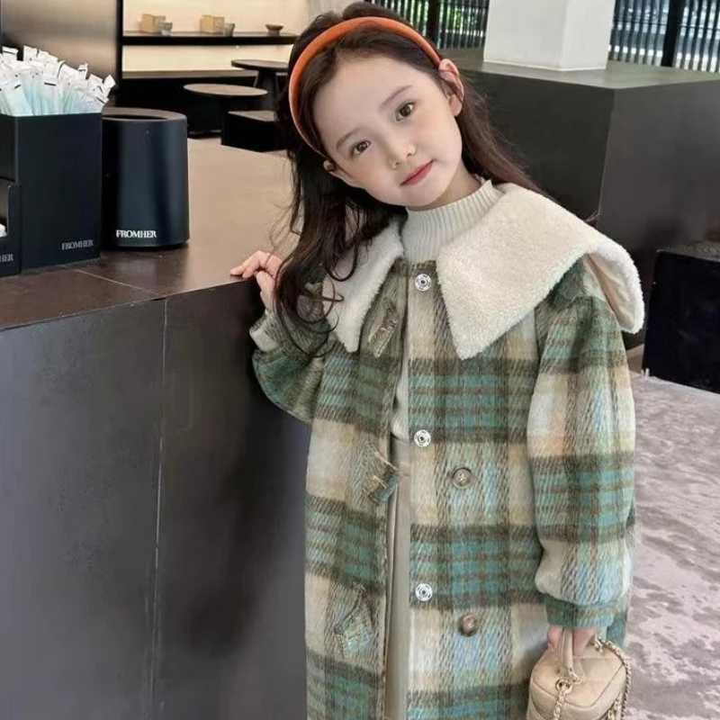 Womens wool coat jacket windproof jacket 2023 collar warm thick winter cotton youth jacket childrens clothing W241023