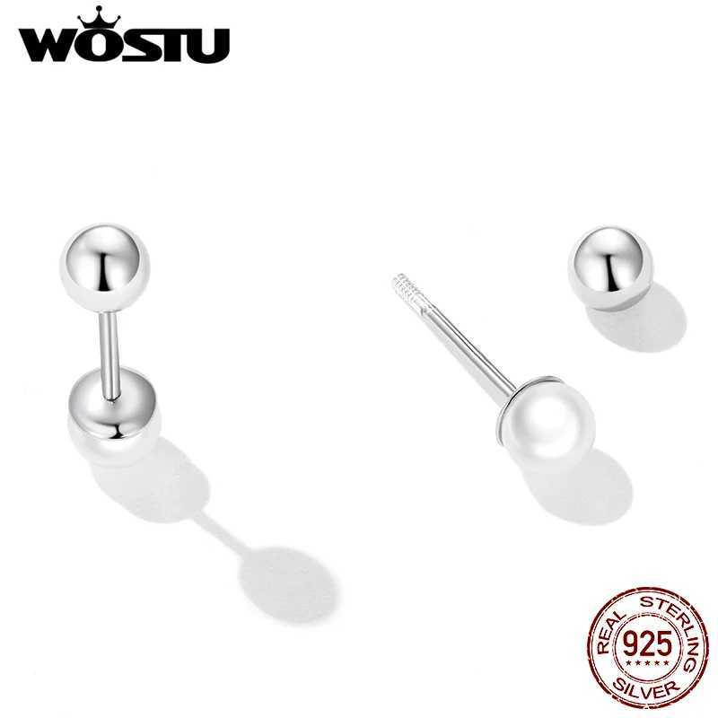 WOSTU 925 Sterling Silver Min Pearl Beads Stud Earrings Size 3MM 4MM Screw Tiny Earrings For Women Silver 925 Jewelry CTE630X241023