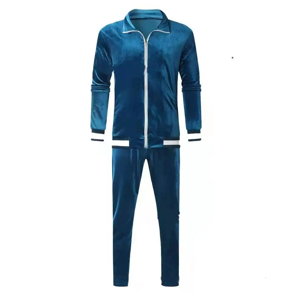 Spring and autumn mens velvet suit sports two-piece set mens plus velvet hooded sweatshirt pants sports shirt mens running suit 5XL 241024