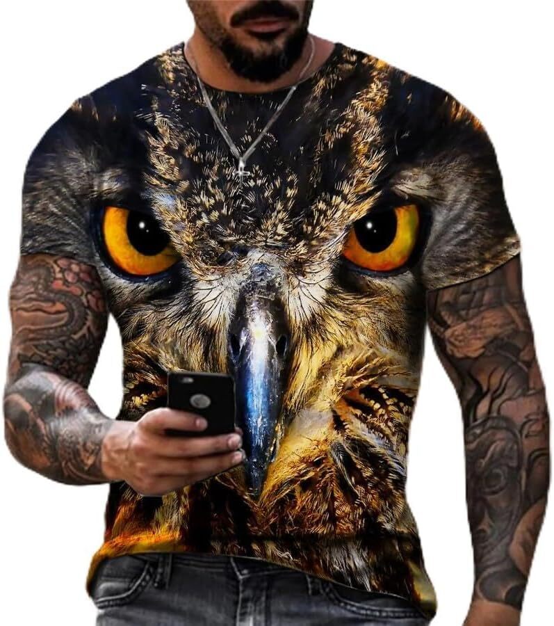Mens T shirt Men's Fashion Owl 3D Printing T-Shirt Personality Casual Short Sleeve Animal T-Shirt tee Casual tops summer clothes Cool patterns