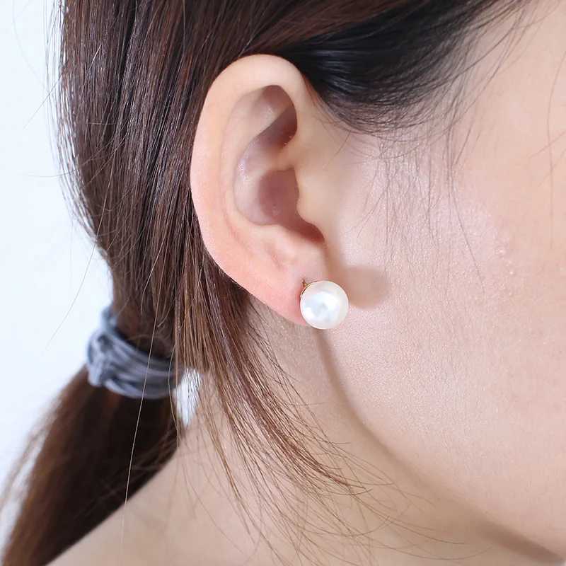 Elegant Shell Imitation Pearl Stainless Steel Stud Earrings For Women Girl 6mm/8mm/10mm/12mm Beads Womens Earrings JewelryX241023
