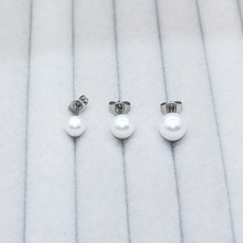 Titanium Needls With ABS White Pearls 6 7 8mm Stud Earrings No Fade Allergy Free Brief Style For Men And WomenX241023