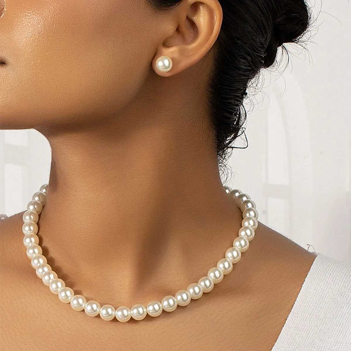 3 pieces of womens warm pearl earrings necklace jewelry set wedding banquet holiday gifts W241023