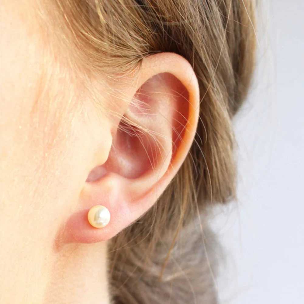 4/6/8MM Gold Color Stainless steel White Pearl Ball Pushback Stud Earrings Hypoallergenic Jewelry for Women Bridal Wedding StudsX241023