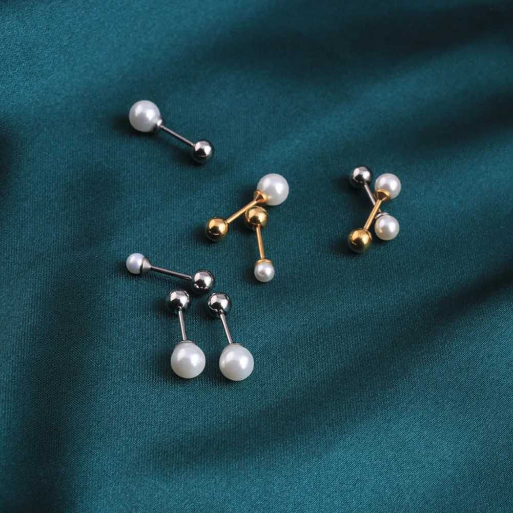 1Pcs Rod 3/4/5/6/7mm White Round Pearl Ear Ring Stud Stainless Steel Helix Piercing Tragus Conch Piercing Cartilage EarringsX241023