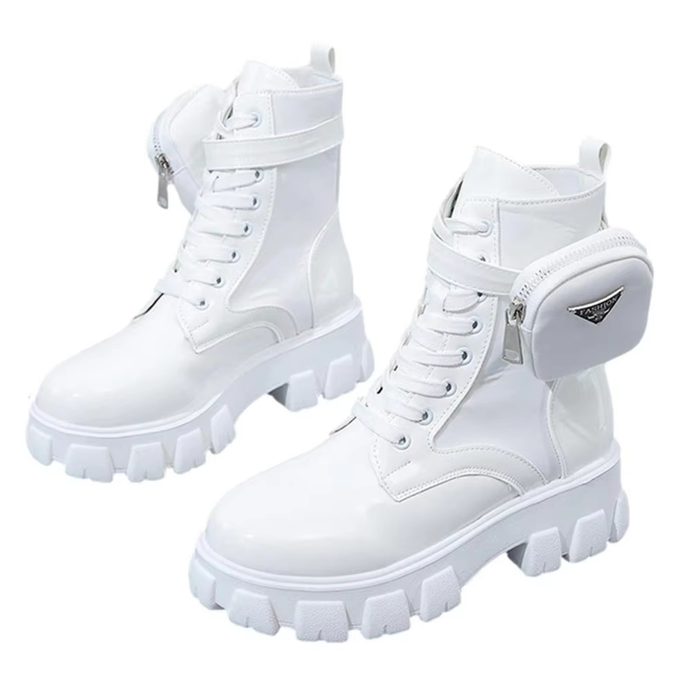 Designer Bright Top Thick Platform Winter Women's Lace-Up Combat With Pocket Mid-Calf For Women's Cold Weather Ankle Boots