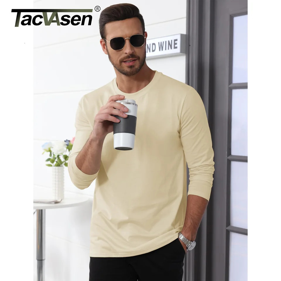 TACVASEN Color Long Sleeve Cotton T-shirt Mens Breathable Crew Collar T-shirt Spring and Autumn Casual Floral Top Basic Three way Mens Style 241024