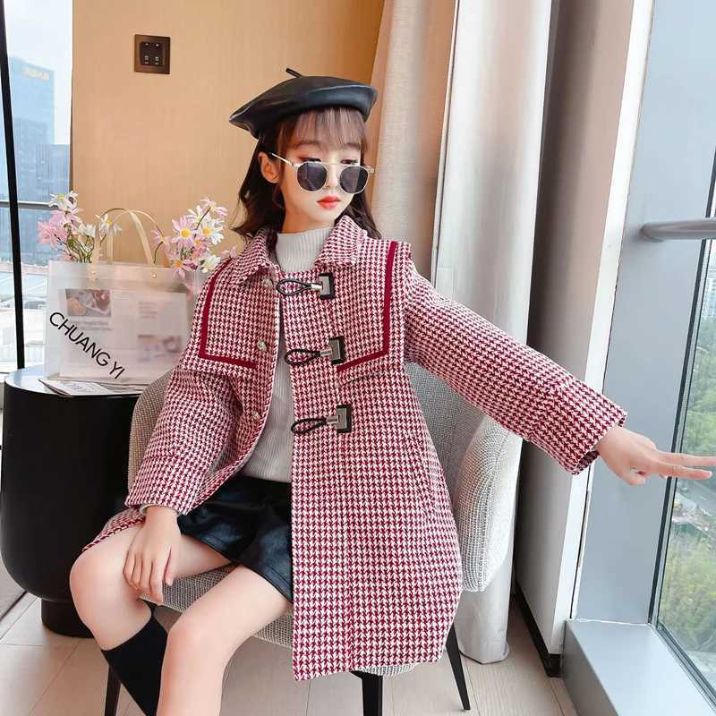 Girls wool coat jacket cotton coat 2021 new thick velvet winter autumn youth school childrens clothing W241023