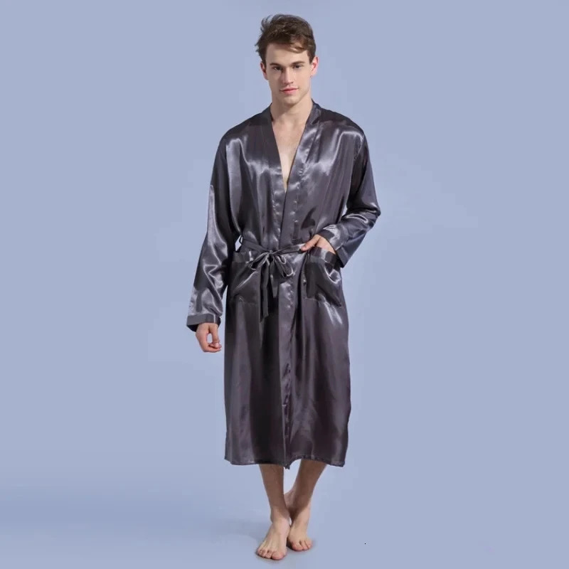 Mens V-neck satin robe kimono long bathroom sleepwear pajamas Christmas dress for weddings parties mens terrace dress 241023