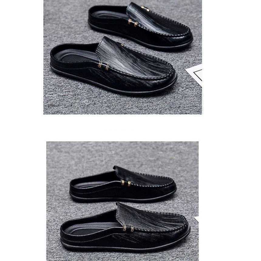 Men Dress Shoes Bean Shoes Mens New Style Mens Half Slippers For Outdoor Wear Summer Breathable Lazy Shoes One Foot No Heel Leather Shoes 241009