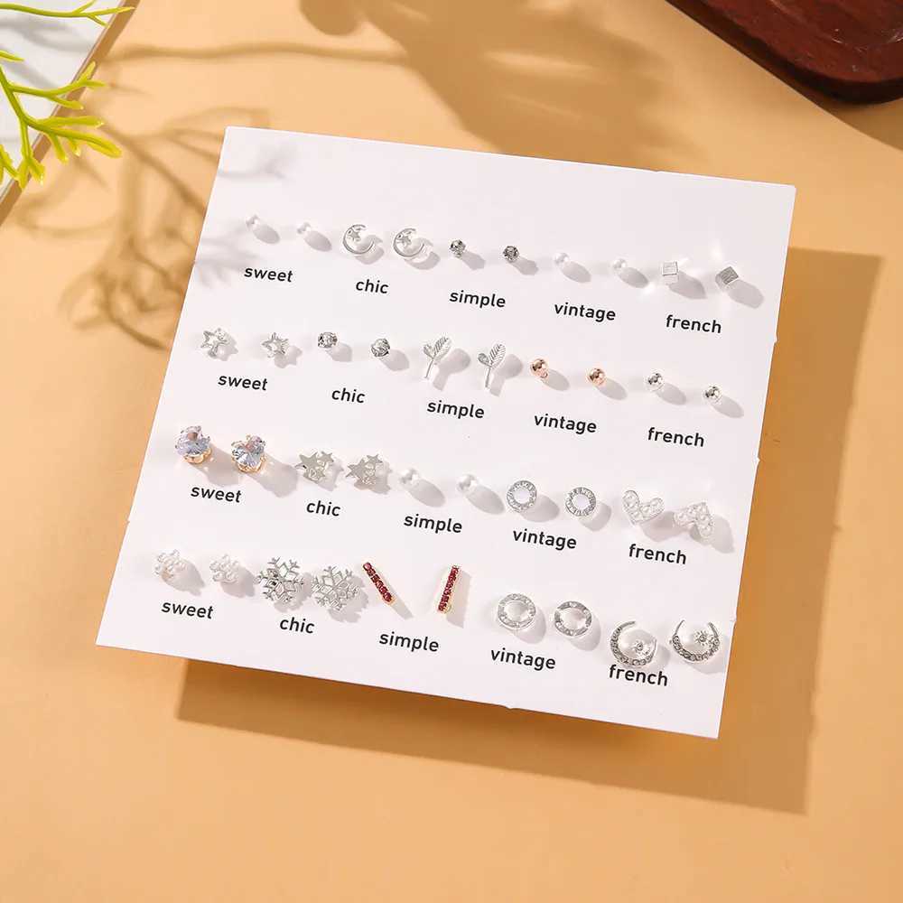 Cross-border Simple 20 Pairs of White Pearl Mini Stud Earrings Set Hollow Love Heart Snowflake Earrings for WomenX241023