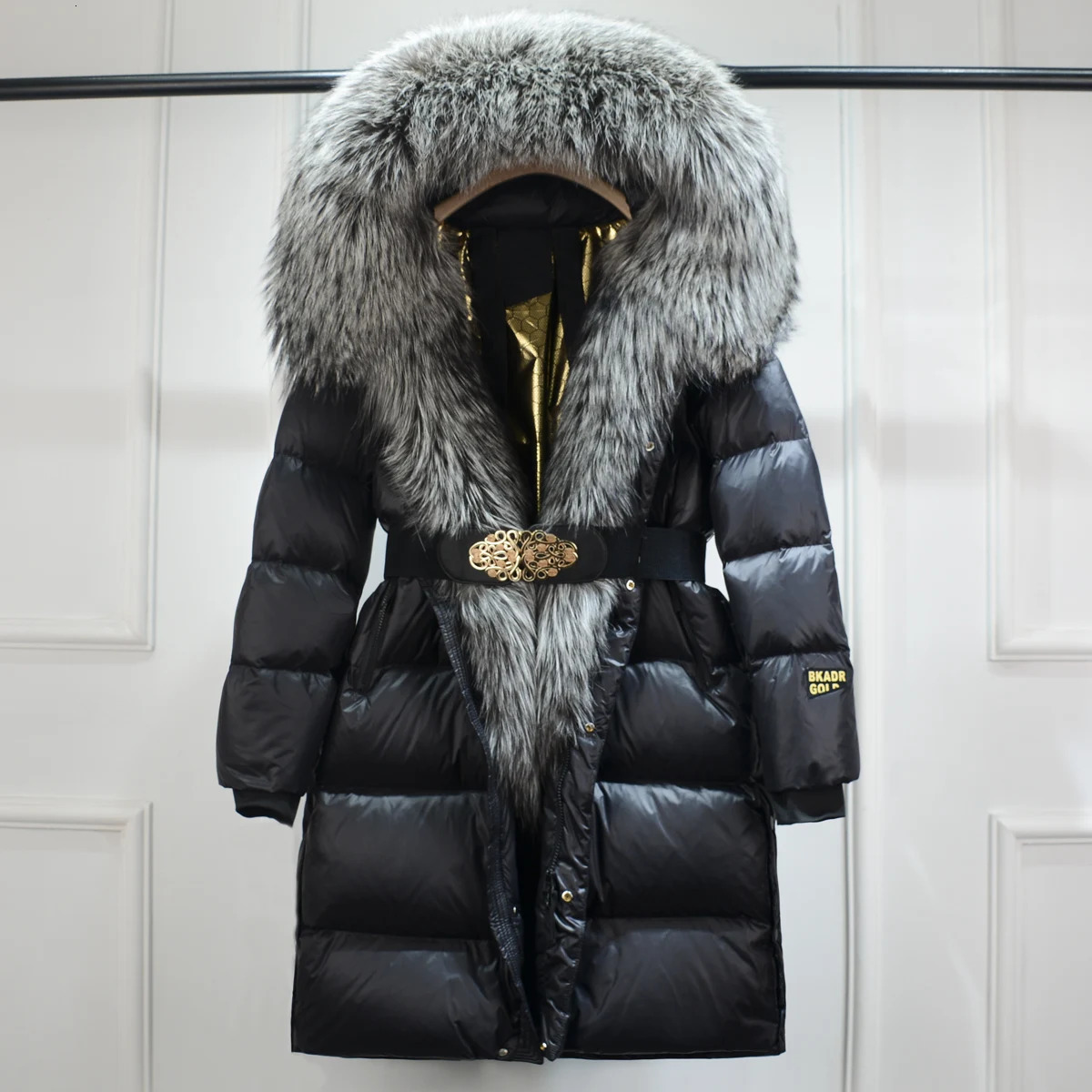 Lagabogy Winter Womens Warm Inflatable Jacket Womens Thick Down Jacket Long Coat Waterproof Strap Parkas Fox Fur 241023