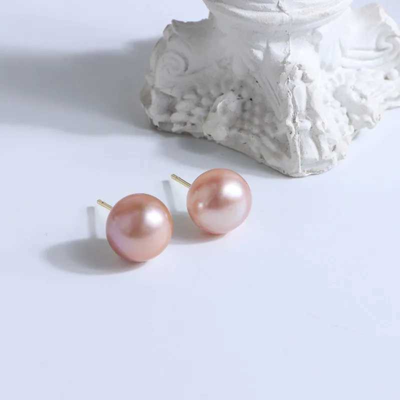 Minar INS Fashion White Pink Purple Color Genuine Freshwater Pearl Stud Earrings for Women Gold Plated Copper Statement JewelryX241023