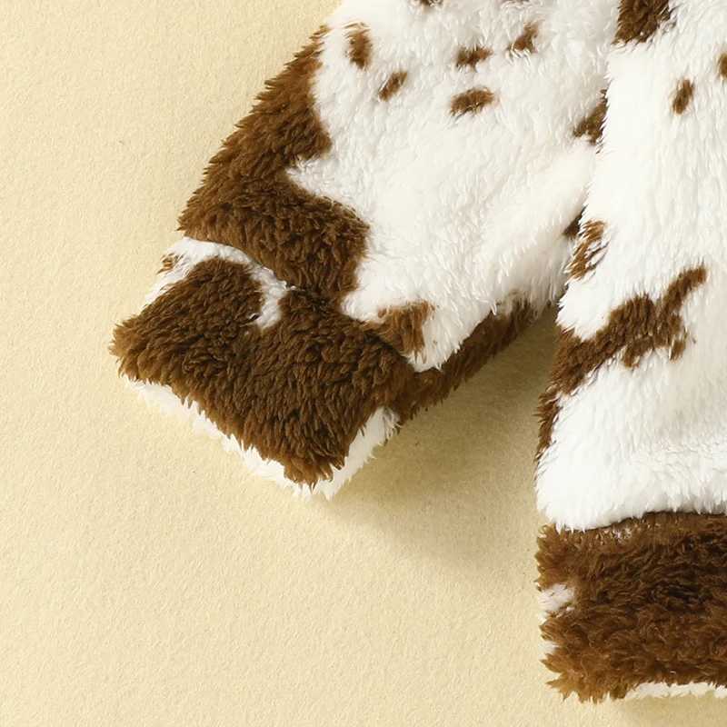 FOCUSNORM 0-3Y Warm Wool Coat for Preschool Girls in Winter Long Sleeve Collar Cow Print Zipper Coat W241023