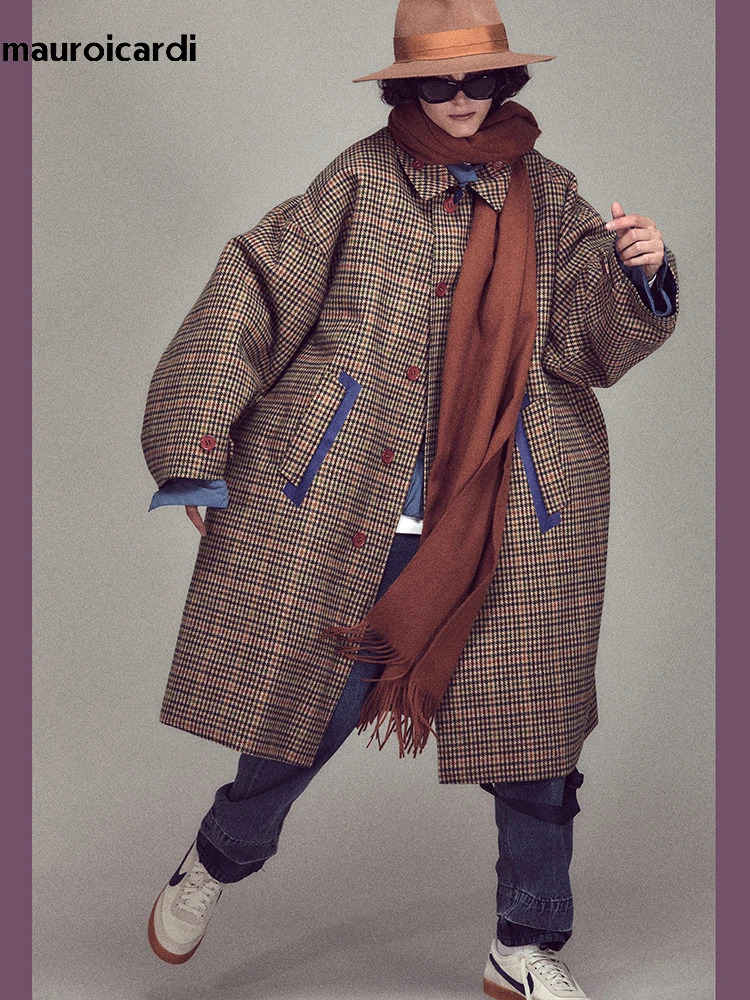 Mauroicardi Autumn Ultra Thin Warm Color Hound Stone Wool Blended Reversible Coat for Mens er Wool Coat 241024