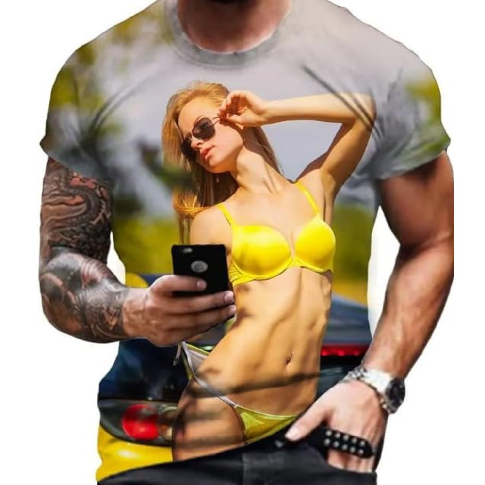 Mens T shirt New Sexy Girls Men's T-Shirt Summer Fashion Short-Sleeved 3D Beach Beauty Bikini Model Tee Shirt Trendy Men's T-Shirt tee Casua