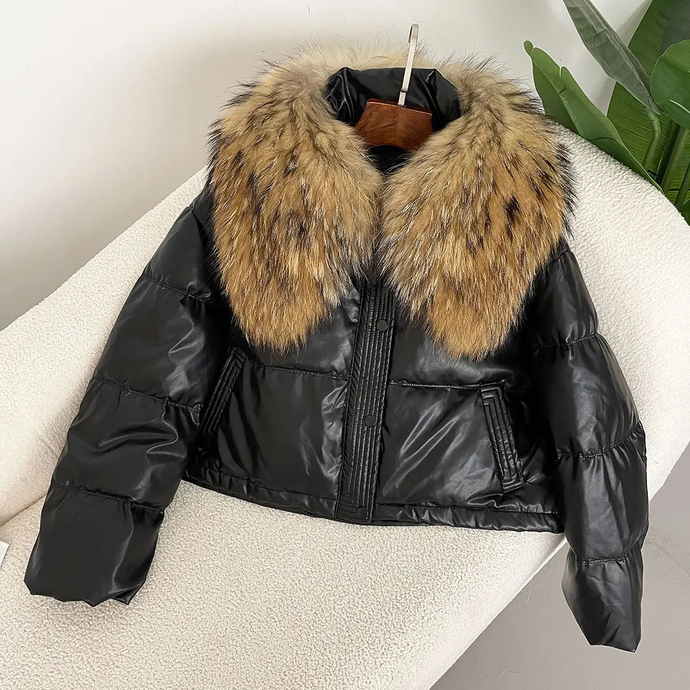 Womens Down Jacket Winter White Duck Down Jacket Short Warm Inflatable Jacket Large Natural Raccoon Fur Collar Park 241023